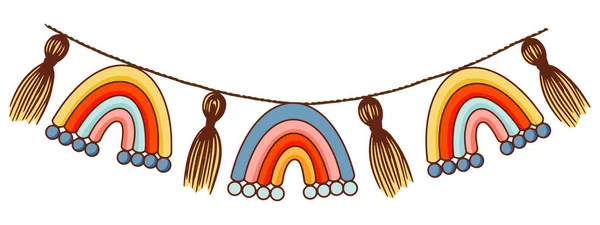 矢量手绘Boho的小集团用于幼儿装饰可爱的彩虹 完美的婴儿淋浴 儿童派对 不带性别色彩的斯堪的纳维亚幼儿园图形 — 图库矢量图片