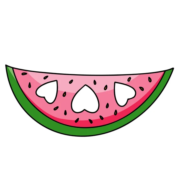 Slice Watermelon Fresh Summer Fruit Hand Drawn Vector Illustration Isolated — Stok Vektör