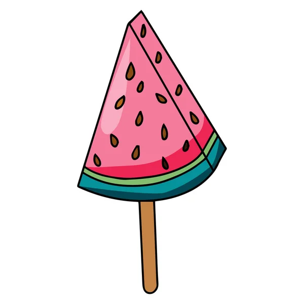 Slice Watermelon Fresh Summer Fruit Hand Drawn Vector Illustration Isolated — Vetor de Stock