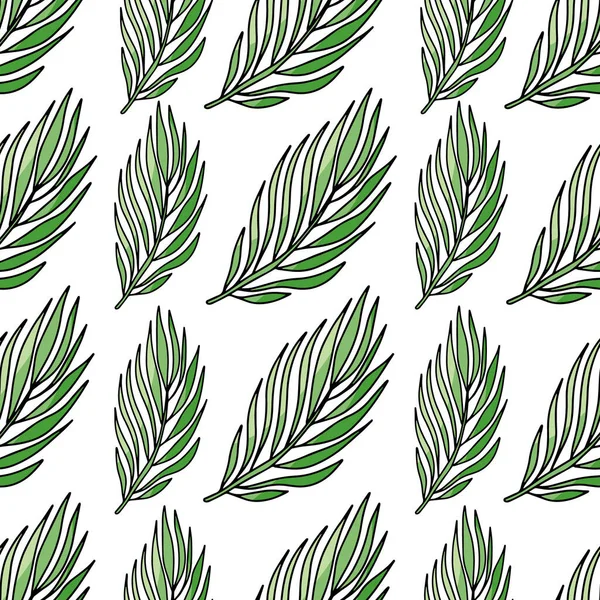 Vector Seamless Pattern Green Tropical Leaves Summertime White Background —  Vetores de Stock