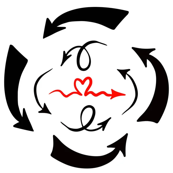 collection of red and black hand drawn arrows signs and highlighting elements. Illustration drawn with crayon and colored pencil brushes