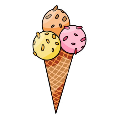 Summer holiday ice cream in cone hand drawn vector illustration isolated on white backgraund