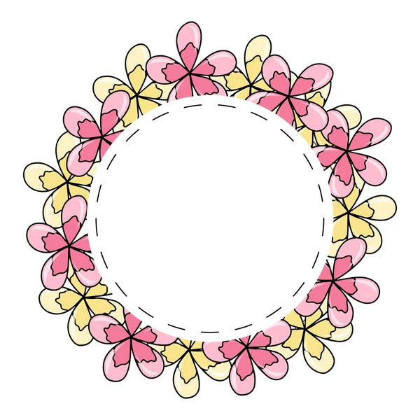 Summer Frame Yellow Pink Flowers Hand Drawn Vector Illustration Isolated —  Vetores de Stock