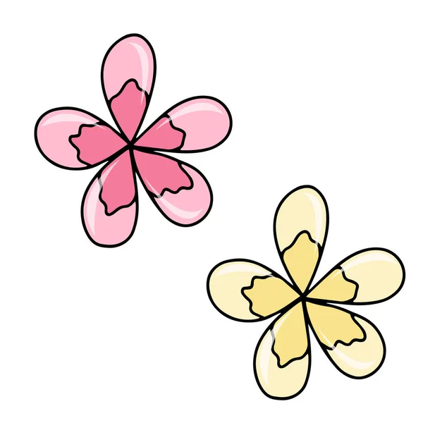 Natural Pink Yellow Flowers Hand Drawn Vector Illustration Isolated White — 스톡 벡터