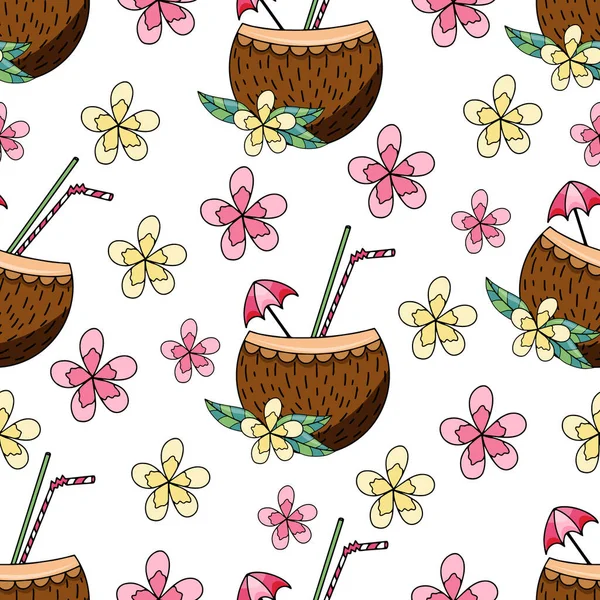 Coconut Coctail Flowers Seamless Pattern Vector Illustration Textile Print Wallpaper — Image vectorielle