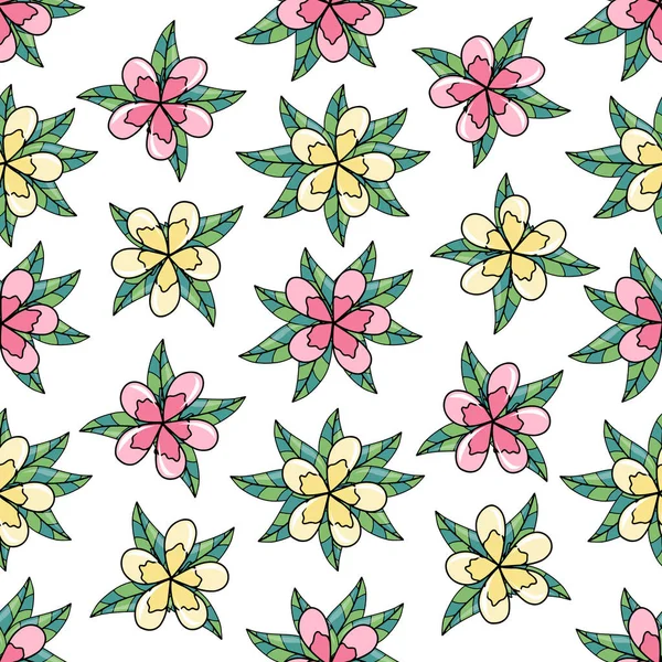 Vector Seamless Pattern Hand Drawn Summer Flowers Beautiful Design Elements —  Vetores de Stock