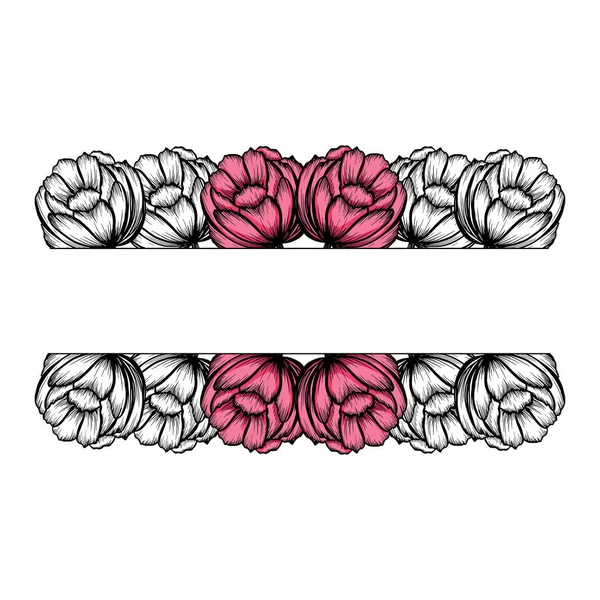 Pink peony outline bouquet with line sticker - copy space isolated on white background