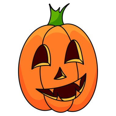 Beyaz arka planda balkabağı. Mutlu Cadılar Bayramı 'nın ana sembolü. Cadılar Bayramı için tasarladığın tasarım için gülümseyen turuncu balkabağı. Vektör illüstrasyonu