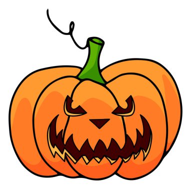 Beyaz arka planda balkabağı. Mutlu Cadılar Bayramı 'nın ana sembolü. Cadılar Bayramı için tasarladığın tasarım için gülümseyen turuncu balkabağı. Vektör illüstrasyonu