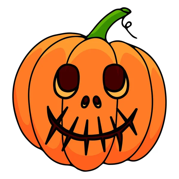 Beyaz arka planda balkabağı. Mutlu Cadılar Bayramı 'nın ana sembolü. Cadılar Bayramı için tasarladığın tasarım için gülümseyen turuncu balkabağı. Vektör illüstrasyonu