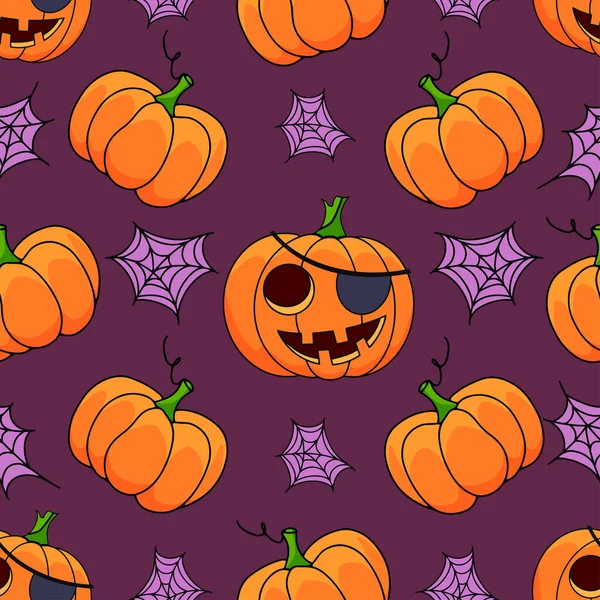 Patrón Sin Costura Calabaza Halloween Sobre Fondo Violeta Lindo Patrón — Archivo Imágenes Vectoriales