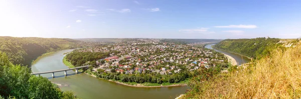 Incredible Panoramic View Zalishchyky City Canyon Dniester River — Stok fotoğraf