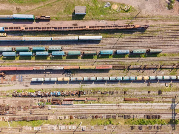 Много Старых Железнодорожных Путей Поезда Старом Вокзале Вид Сверху — стоковое фото