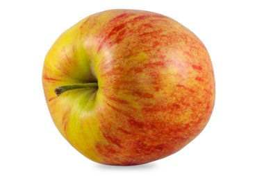 Sulu kırmızı ve sarı elma portre. Beyaz arka plan üzerinde