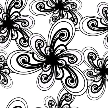 Abstract background. Black and white pattern. Floral seamless ba