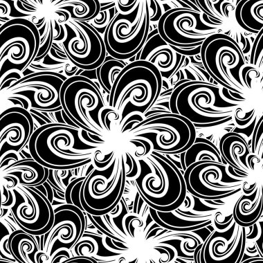 Abstract background. Black and white pattern. Floral seamless ba