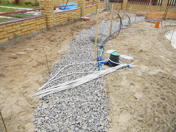 Bouw Nieuwe Betonnen Bestrating Voor Tuin Traject Stichting Voor Bestrating — Stockfoto