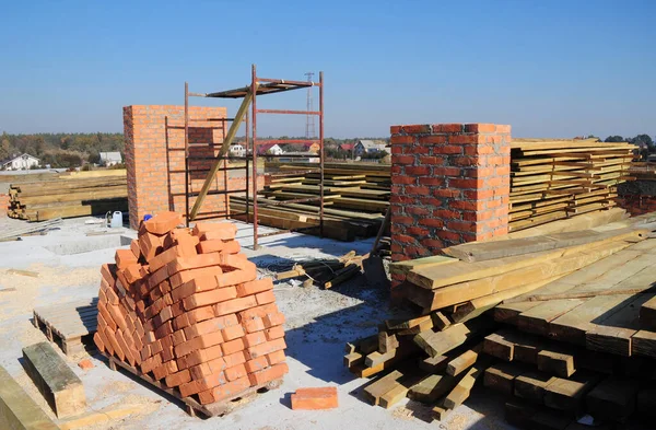Getting Ready Build Attic Loft Roof Preparing Construction Materials Bricks — Stock Photo, Image