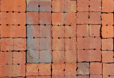 Güzel kırmızı lüks Alman Seramik klinker Pavers Patio için. Orijinal küçük zemin döşeme da bir yolu yürümek için bir kaldırım detay dokulu arka plan