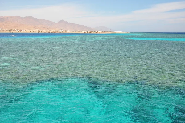 Mercan ve kabarık bulutlar manzara Red Sea'deki/daki