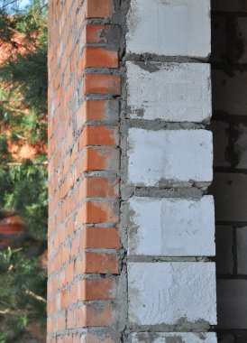 Termal izolasyon inşaat alanında bir ev tuğla duvar. Clos