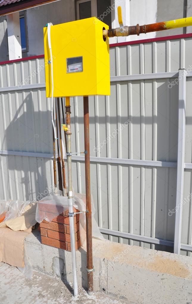 New Installed Gas Pipes Connection with Natural Gas Meter on the