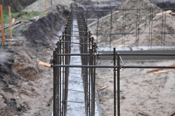 Närbild Järnstång Gjutformar För Betongkonstruktioner — Stockfoto