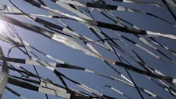 Fekete-fehér szalagok integetett a szél, a nyári napsütésben. Fesztivál. Az esemény. Napfény — Stock videók