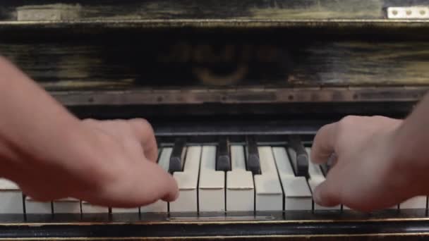 Ο άνθρωπος παίζει πιάνο με δύο χέρια. Μουσικός. Ταλέντο. Μελωδία. Μαύρο και άσπρο κλειδιά. — Αρχείο Βίντεο