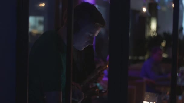 Dj spinning at turntable on party in nightclub. Performance. Saxophonist. — Stock Video