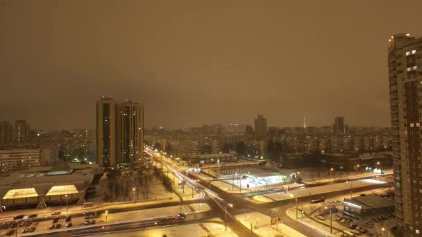 View of night passed by in city. Lights. Buildings. Cityscape. Winter. Timelapse — Stock Video