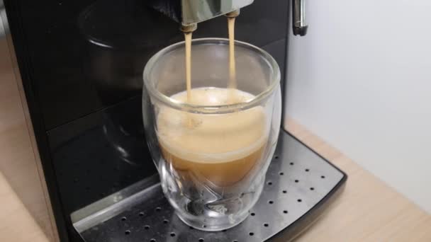 Förberedelse och hälla kaffe vid kaffemaskinen — Stockvideo