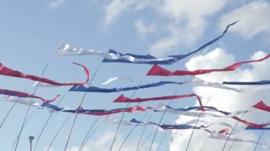 Gökyüzü arka plan üzerinde Rusya'nın bayrak sallayarak