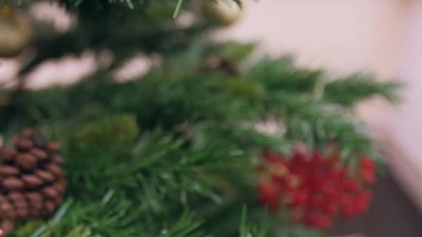 Decoración del árbol de Navidad bola de oro — Vídeo de stock