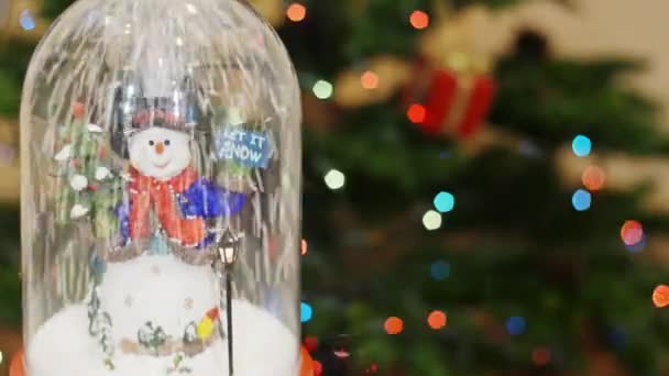 Boneco de neve e flocos de neve. Deixa nevar. Flocos de neve — Vídeo de Stock