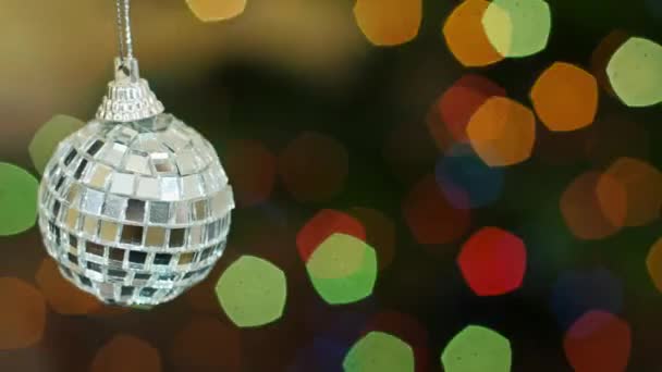 Mirror ball op bokeh lichten. Titelgebied — Stockvideo