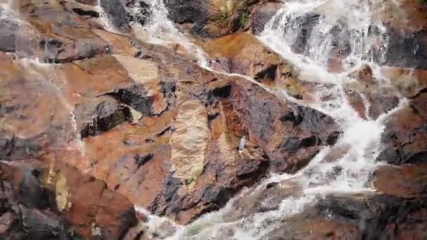 Vattenströmmen närbild. Vattenfall på sten berg — Stockvideo