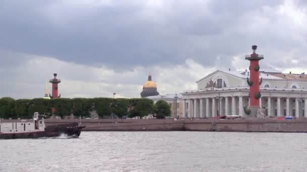 Vista da ilha de Vasilevsky em São Petersburgo do rio Neva no dia de verão — Vídeo de Stock