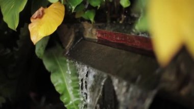 Su büyük varil dökülen. Küçük çeşme. Bir gün. Rahatla, meditasyon.