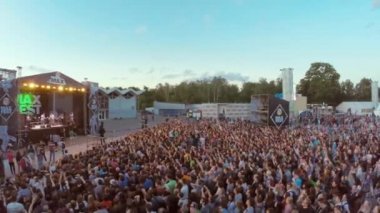 MOSCOW, RUSSIA - JUNE 6, 2015: Quadrocopter shoot audience on fe