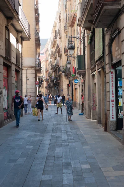 Barcelona España Julio 2021 Calle Comercial Centro Barcelona Con Gente — Foto de Stock