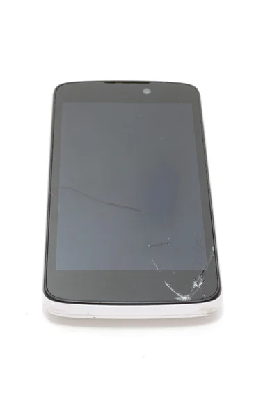 Παλιά και σπασμένα έξυπνο τηλέφωνο σε άσπρο φόντο. Έννοια σφάλμα, κακή έξυπνο τηλέφωνο. — Φωτογραφία Αρχείου