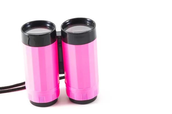 Pink plastic binoculars isolated over white background — Stock Photo, Image