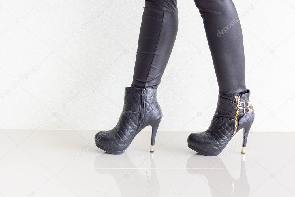 black leather pants with knee high boots