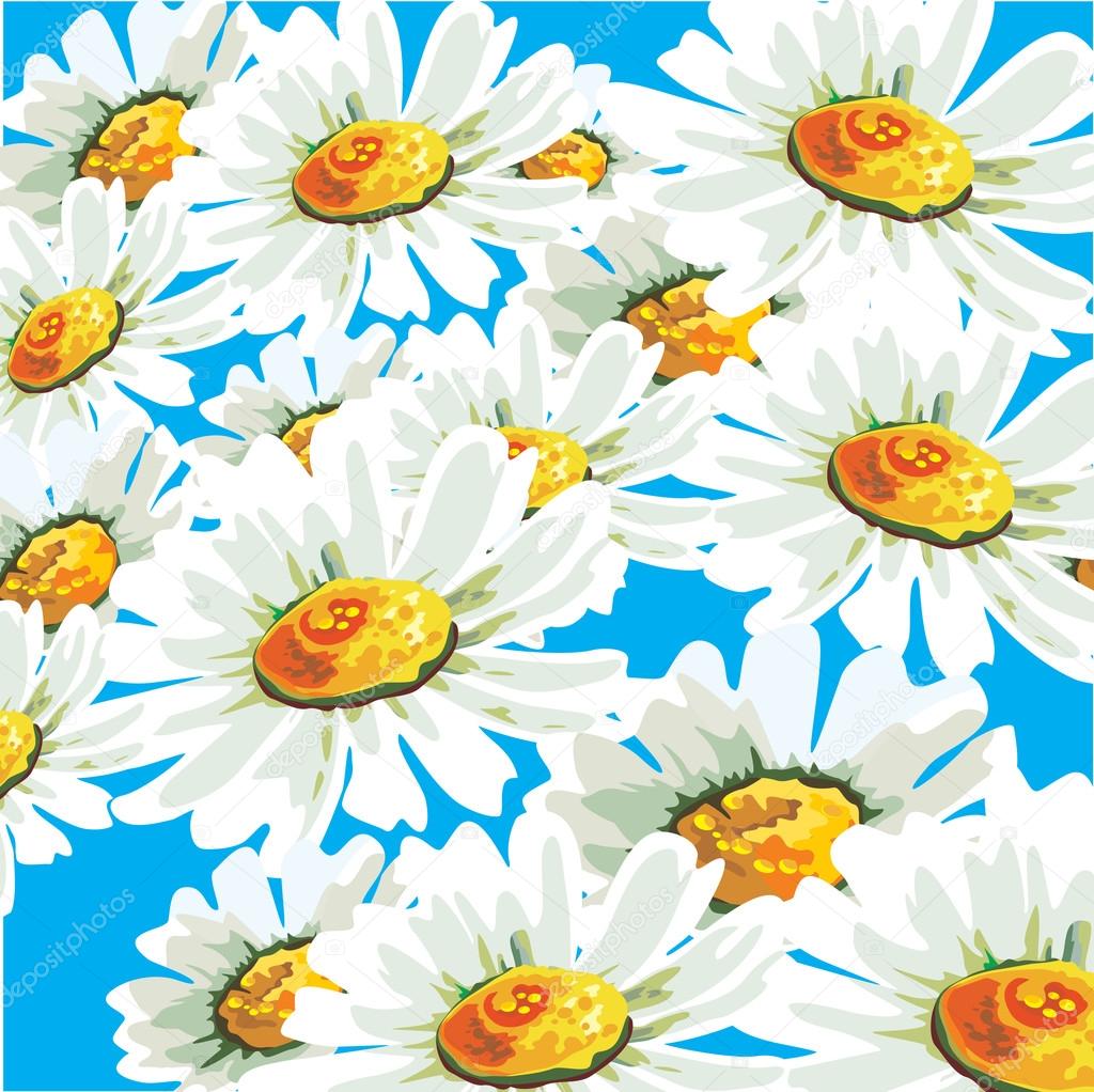 Vector seamless pattern with camomile flowers in pastel colors.