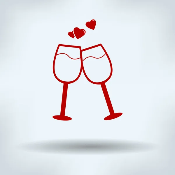 Icona di vetro di vino con cuori — Vettoriale Stock