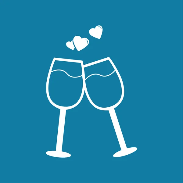 Icona di vetro di vino con cuori — Vettoriale Stock