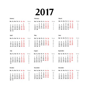 2017 Takvim şablonu