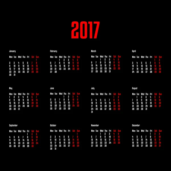 Modelo de calendário 2017 — Vetor de Stock