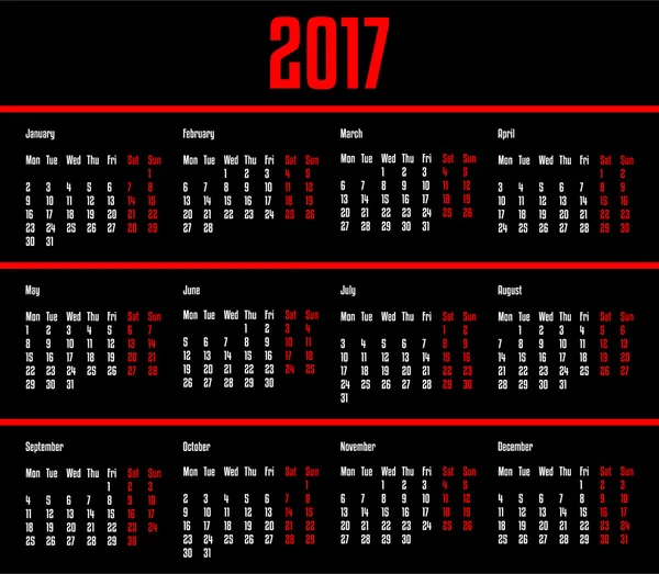 Modelo de calendário 2017 — Vetor de Stock